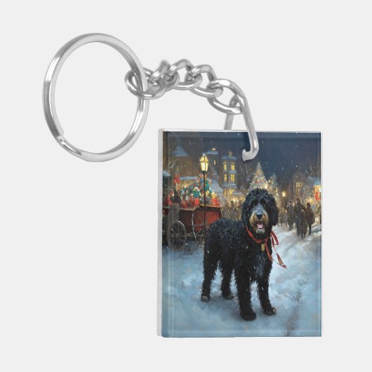 ポルトガルの水犬クリスマスフェスティバルシーズン キーホルダー (正面左)