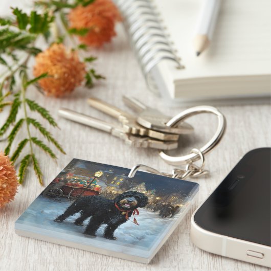 ポルトガルの水犬クリスマスフェスティバルシーズン キーホルダー (正面右)