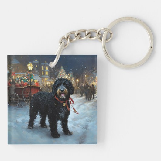 ポルトガルの水犬クリスマスフェスティバルシーズン キーホルダー (裏面)
