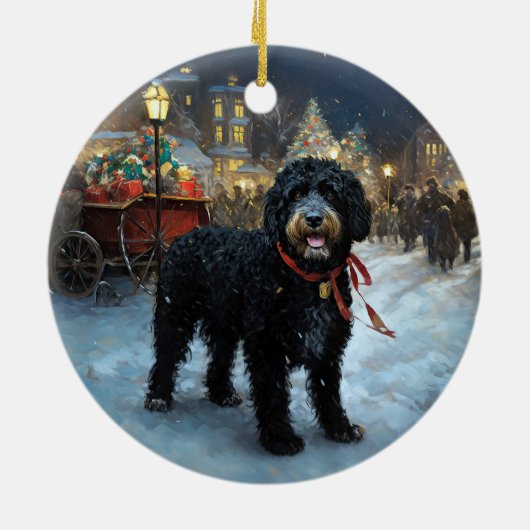 ポルトガルの水犬クリスマスフェスティバルシーズン セラミックオーナメント (裏面)