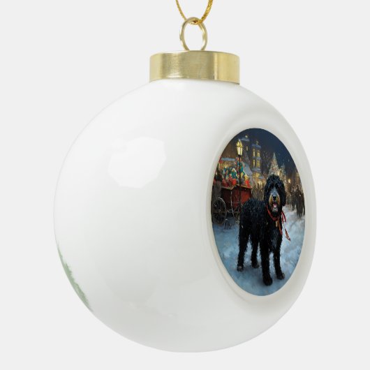 ポルトガルの水犬クリスマスフェスティバルシーズン セラミックボールオーナメント (左)