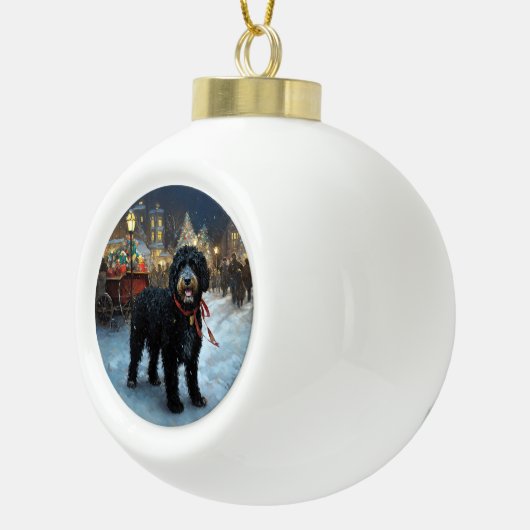 ポルトガルの水犬クリスマスフェスティバルシーズン セラミックボールオーナメント (右)