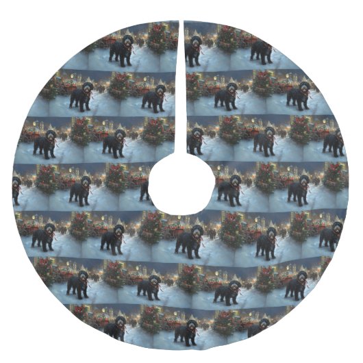 ポルトガルの水犬クリスマスフェスティバルシーズン ブラッシュドポリエステルツリースカート (正面)