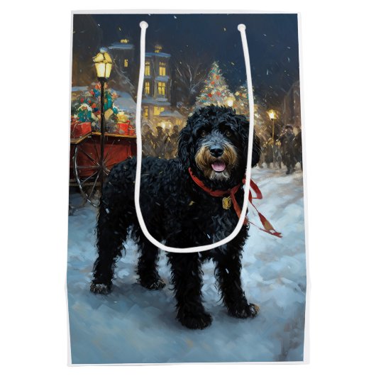 ポルトガルの水犬クリスマスフェスティバルシーズン ミディアムペーパーバッグ (裏面)