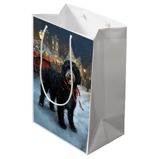 ポルトガルの水犬クリスマスフェスティバルシーズン ミディアムペーパーバッグ (裏面アングル)