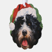 ポルトガルの水犬クリスマスブラシ絵画ズ オーナメントカード (左)