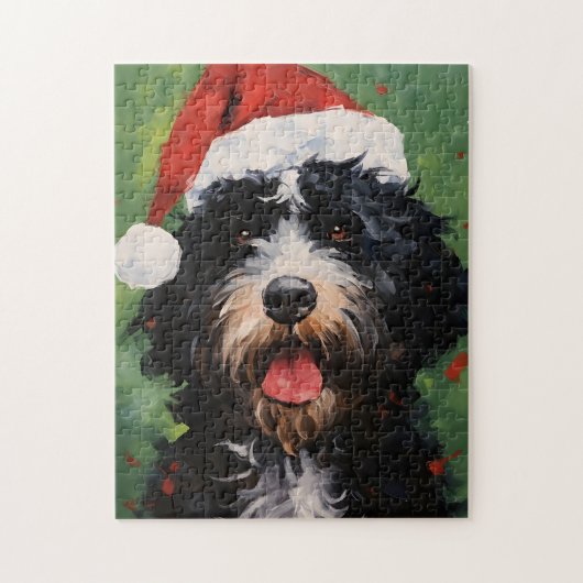 ポルトガルの水犬クリスマスブラシ絵画ズ ジグソーパズル (縦)