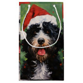 ポルトガルの水犬クリスマスブラシ絵画ズ スモールペーパーバッグ (裏面)