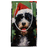 ポルトガルの水犬クリスマスブラシ絵画ズ スモールペーパーバッグ (正面)