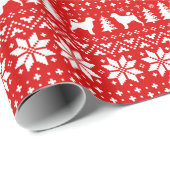 ポルトガルの水犬シルエットのクリスマスレッド ラッピングペーパー (ロールコーナー)
