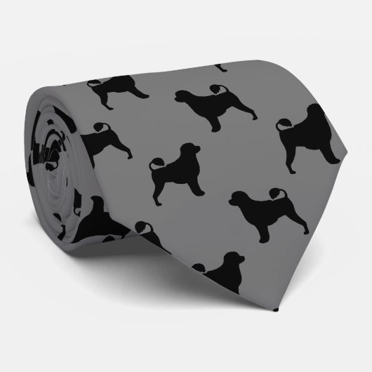 ポルトガルの水犬シルエット模様の縁取り ネクタイ (ロール)