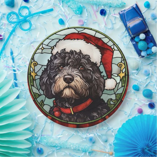 ポルトガルの水犬ステンドグラスのクリスマス ペーパープレート (パーティー)
