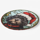 ポルトガルの水犬ステンドグラスのクリスマス ペーパープレート (アングル)