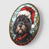 ポルトガルの水犬ステンドグラスのクリスマス ラージ壁時計 (傾斜)
