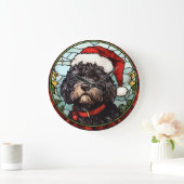 ポルトガルの水犬ステンドグラスのクリスマス ラージ壁時計 (ホーム)