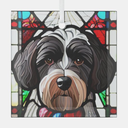 ポルトガルの水犬「ステンドグラス」 ガラスオーナメント (正面)