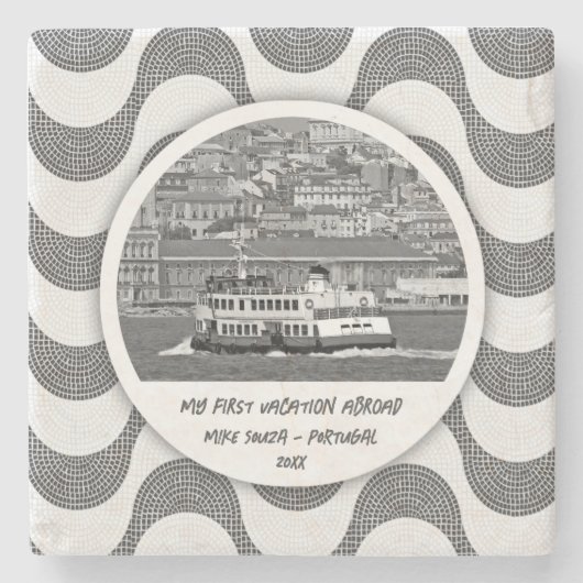 ポルトガルの波の石畳の最初の休暇 ストーンコースター (正面)