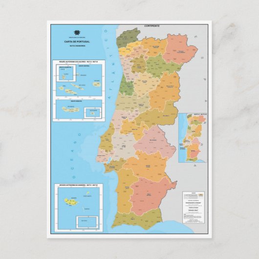 ポルトガルの現代地図 ポストカード (正面)