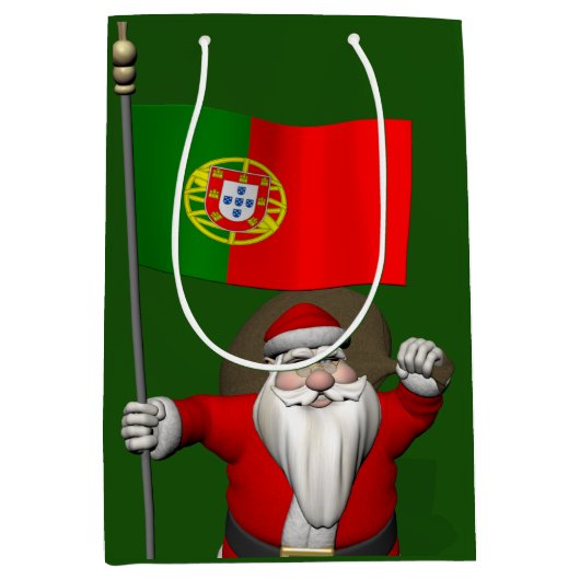 ポルトガルの看板のあるサンタクロース ミディアムペーパーバッグ (正面)