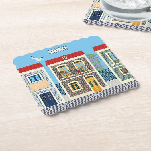 ポルトガルの美しい家で、タイルやアズレホスを持つ ペーパーコースター (アングル)