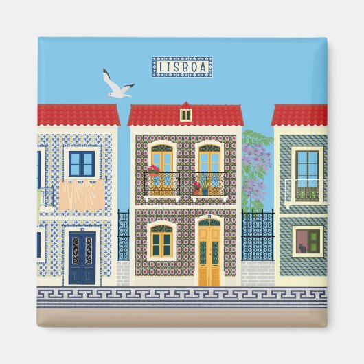 ポルトガルの美しい家で、タイルやアズレホスを持つ マグネット (正面)