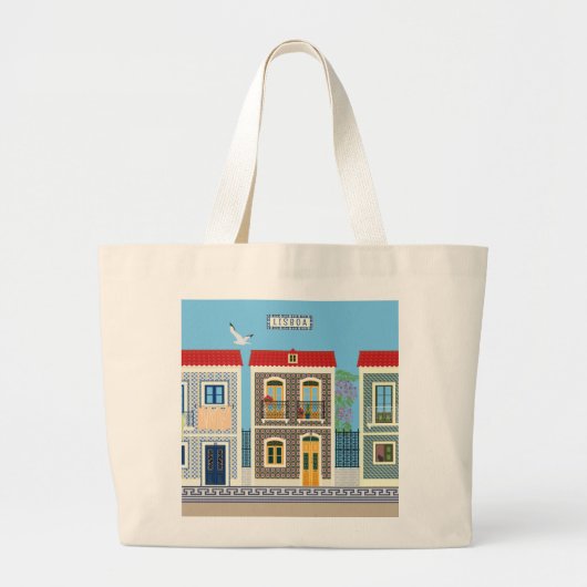 ポルトガルの美しい家で、タイルやアズレホスを持つ ラージトートバッグ (正面)