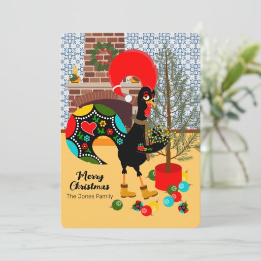 ポルトガルの雄鶏とクリスマスの灯り カード (スタンド正面)