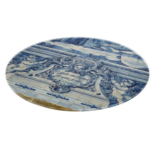ポルトガルの青いタイルで2つの天使を持つ カッティングボード (角)