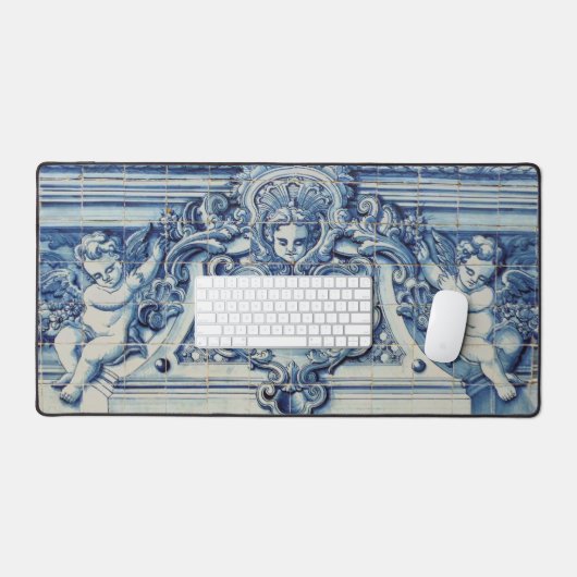 ポルトガルの青いタイルで2つの天使を持つ デスクマット (キーボード&マウス)