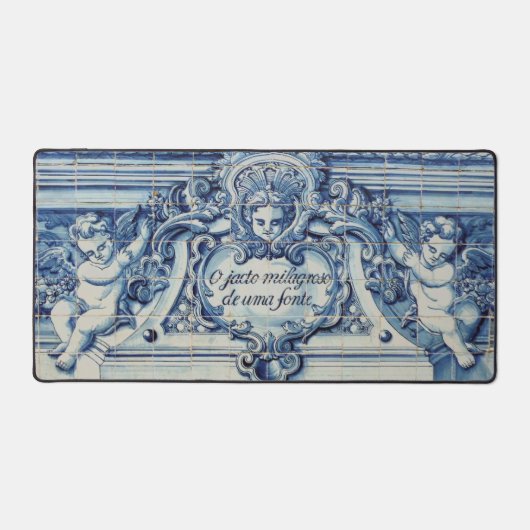 ポルトガルの青いタイルで2つの天使を持つ デスクマット (正面)