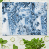 ポルトガルの青いタイルのロマンチックなシーンパターン キッチンタオル (折り畳み)