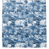 ポルトガルの青いタイルのロマンチックなシーンパターン シャワーカーテン (正面)