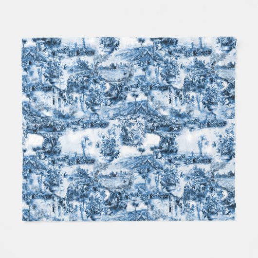 ポルトガルの青いタイルのロマンチックなシーンパターン フリースブランケット (正面(横))