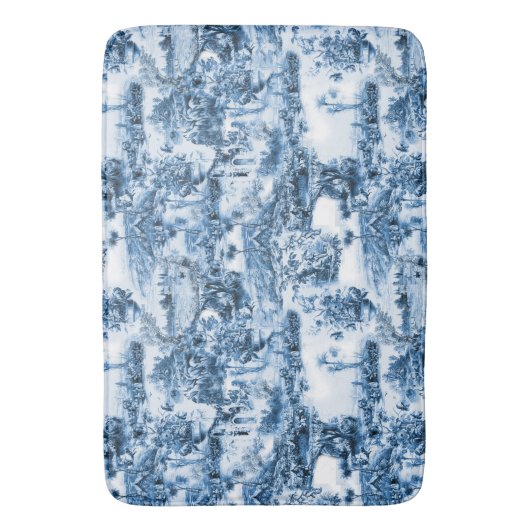 ポルトガルの青いタイルのロマンチックなシーン柄 バスマット (正面縦)