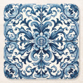 ポルトガルの青いタイル スクエアペーパーコースター (正面)