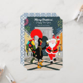 ポルトガルの鶏とサンタの新年のトースト カード (正面/裏面インサイチュ)