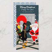 ポルトガルの鶏とサンタの新年のトースト シーズンカード (正面/裏面)