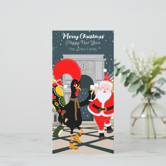 ポルトガルの鶏とサンタの新年のトースト シーズンカード (スタンド正面)
