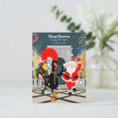 ポルトガルの鶏とサンタの新年のトースト ポストカード (スタンド正面)