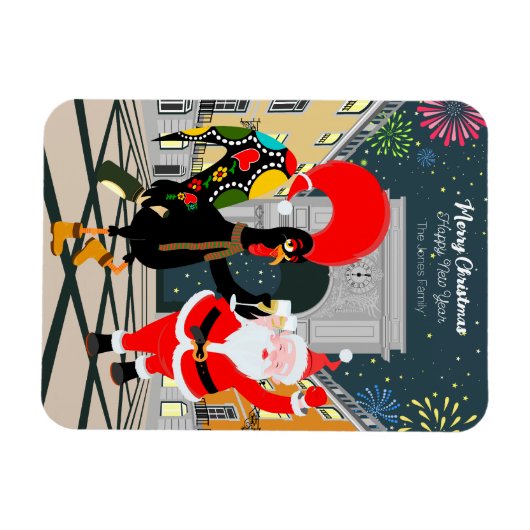 ポルトガルの鶏とサンタの新年のトースト マグネット (横)
