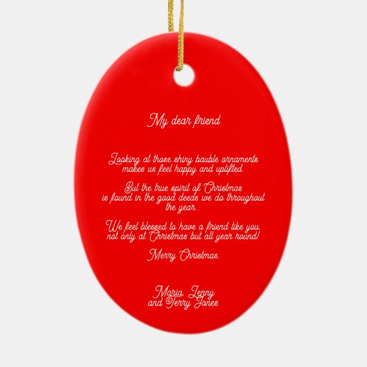 ポルトガルの鶏のクリスマスのオリーボーブル セラミックオーナメント (裏面)