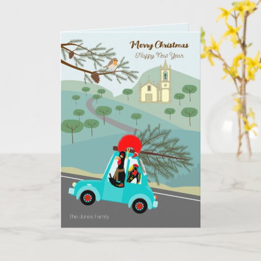 ポルトガルの鶏のクリスマスフェスティバル乗り カード (黄色い花)