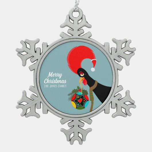 ポルトガルの鶏のホリークリスマスボーブル スノーフレークピューターオーナメント (正面)