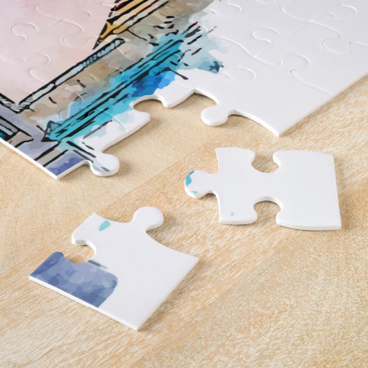 ポルトガルウォーターカラーシティスケープ ジグソーパズル (側面)