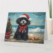 ポルトガルウォータードッグクリスマスヴィンテージビーチ カード (正面)