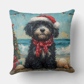 ポルトガルウォータードッグクリスマスヴィンテージビーチ クッション (裏面)