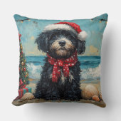 ポルトガルウォータードッグクリスマスヴィンテージビーチ クッション (正面)