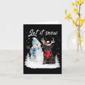 ポルトガルウォータードッグサンタドッグクリスマス雪だるまX カード (黄色い花)