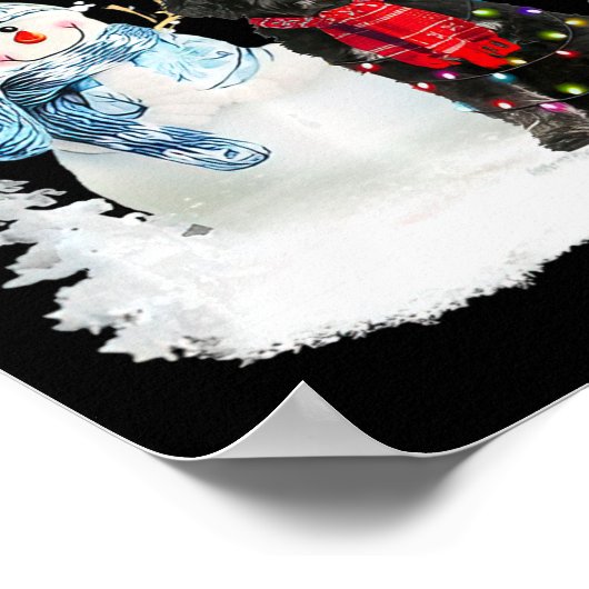 ポルトガルウォータードッグサンタドッグクリスマス雪だるまX ポスター (角)