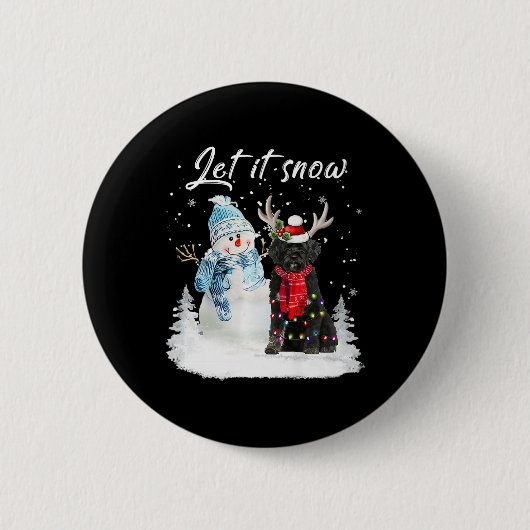 ポルトガルウォータードッグサンタドッグクリスマス雪だるまX 缶バッジ (正面)